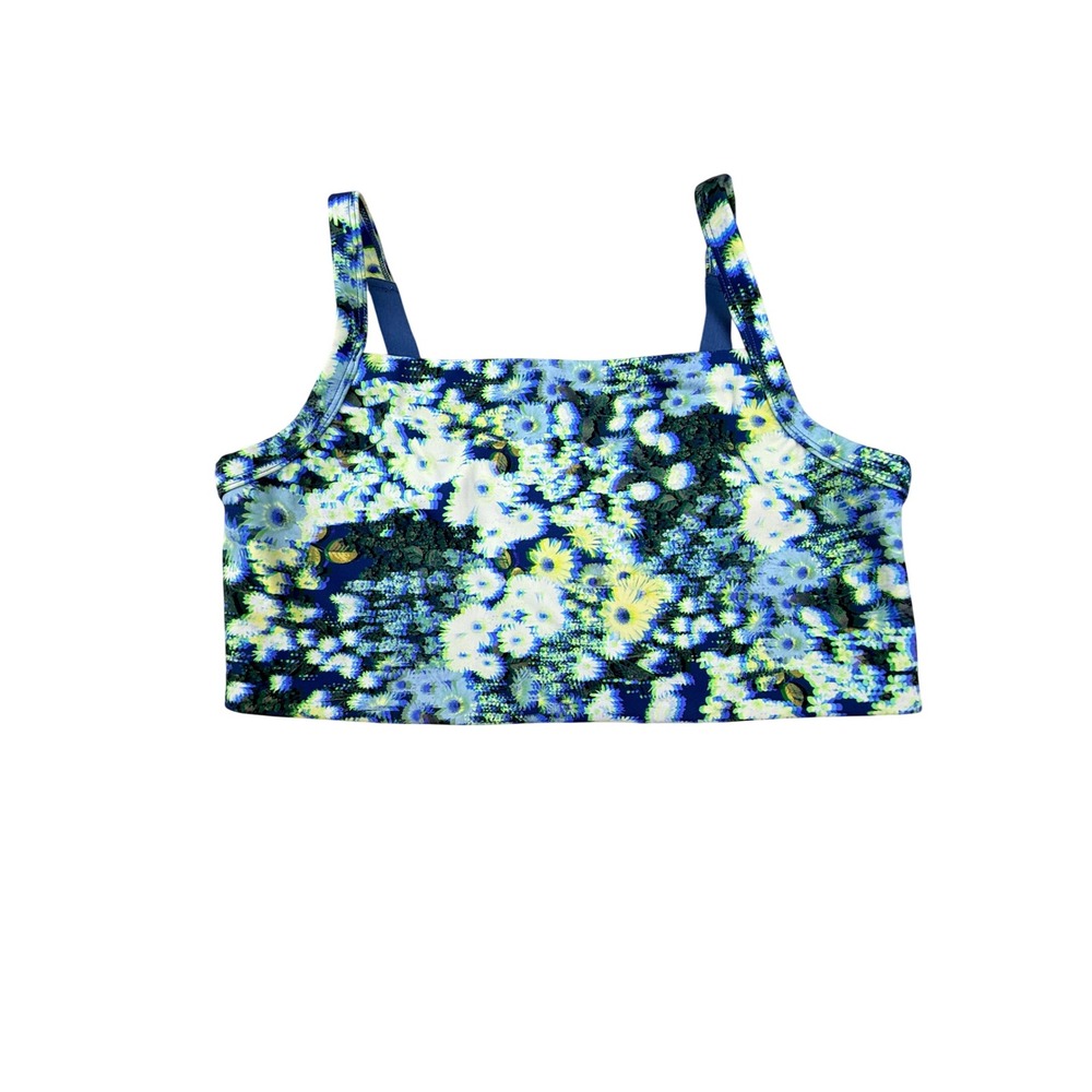 OFFLINE by Aerie Goals Stretch Sports Bra Blue Yellow Floral Medium Support M